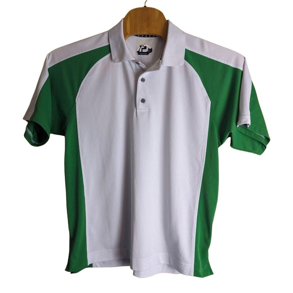 FJ FootJoy Mens Large Green White Short Sleeve Polo - Preowned